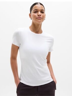 Athleta White Ribbed Crewneck Tee